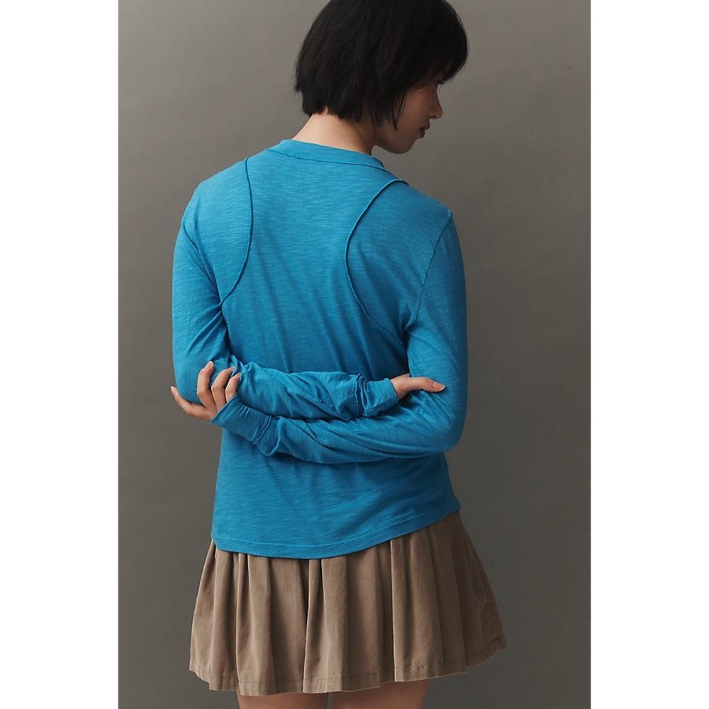Pilcro Anthropologie Reconstructed Racer T-Shirt Long Sleeve Medium - Picture 2 of 5